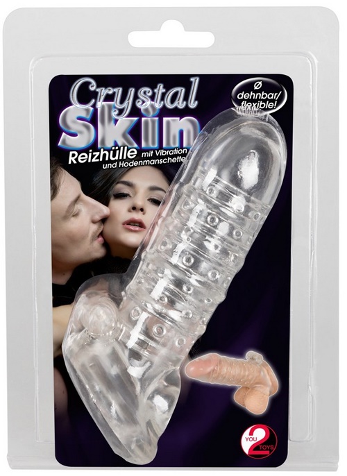 Crystal Skin Penis and Testicle Sleeve with Vibro